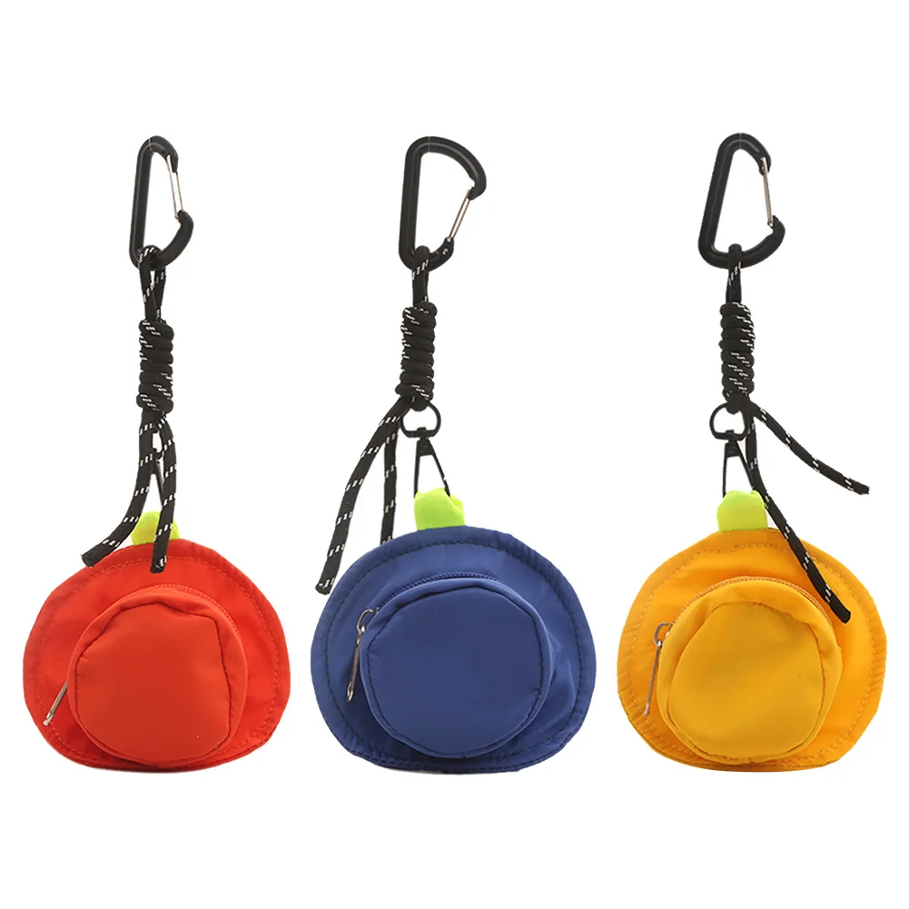 Hat Shape Mini Pendant Bag with Carabiner Small Change Pouch Solid Color Anti-Theft Mini Wallet Party Travel Shopping Bag