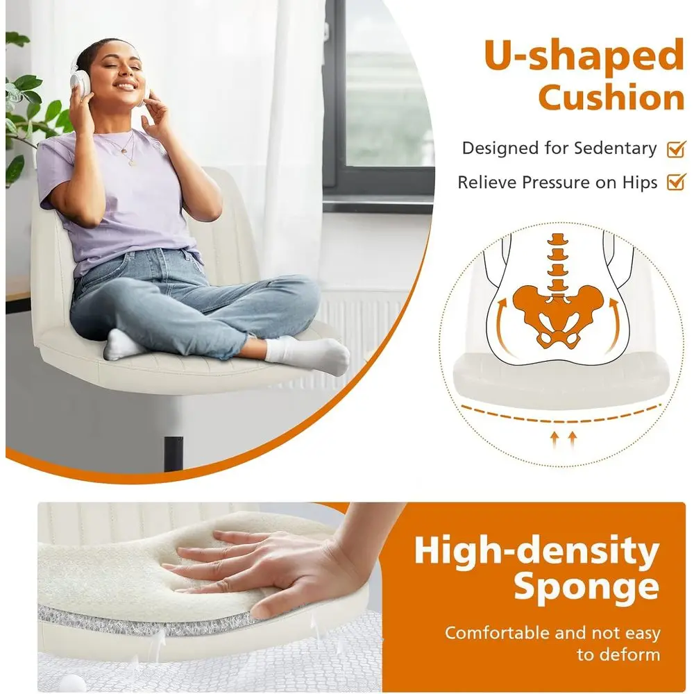 كرسي مكتب دوار قابل للتعديل، بدون ذراع، جلد صناعي، بدون عجلات، ارتفاع الغرور، مقعد عريض لاستخدام الكمبيوتر المكتبي المنزلي