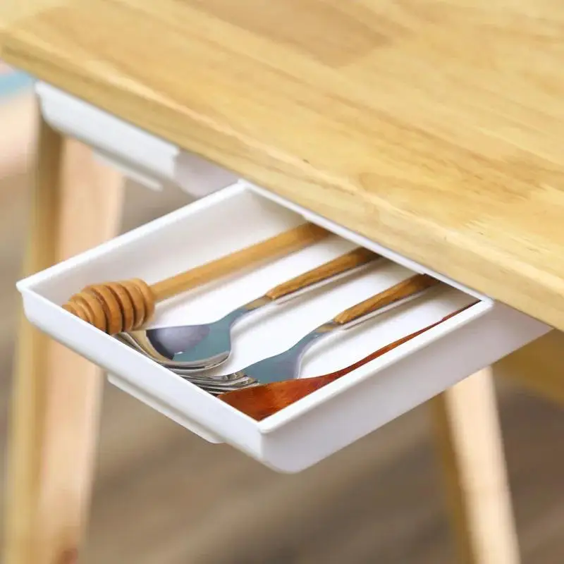 1pc Self-adhesive Under-drawer Storage Self Stick Pencil Tray Desk Table Storage Drawer Under Desk Stand Organizer Drawer