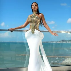 robes de soirée White Mermaid Prom Dresses 2022 Long Bridal Wedding Gowns Sleeveless Halter Elegant Evening Party Dress Custom