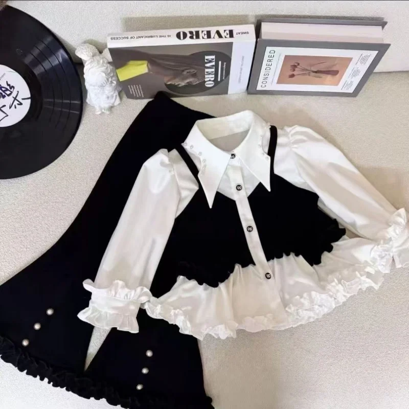 

Girls' Fashionable Spring and Autumn Children's Flared Pants Two-piece Baby Set 2026 Shirt New Outer Two-piece Set