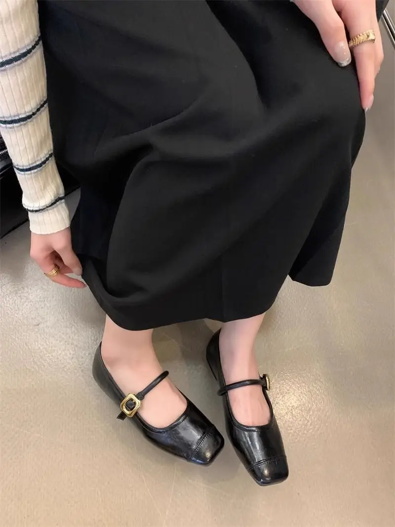 

Women French Style Mary Jane Shoes Elegant Buckle Strap Flats Square Toe Slip On Casual Spring Autumn
