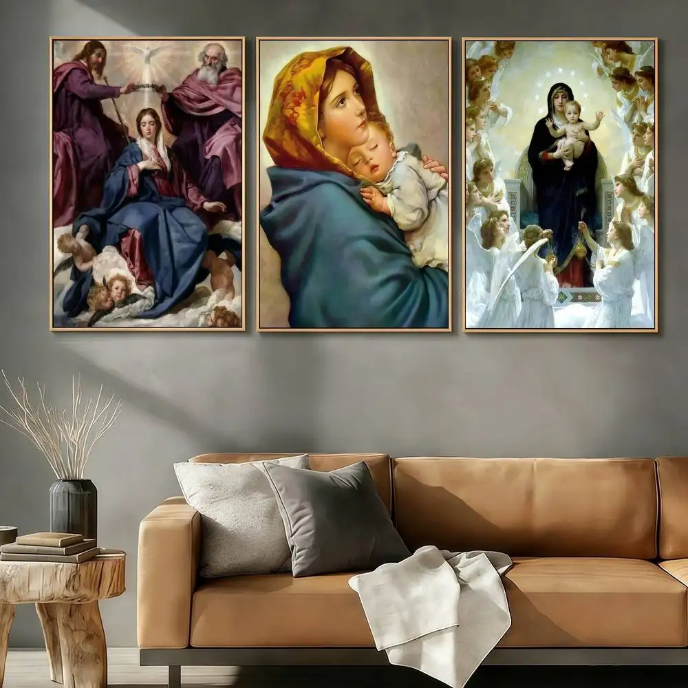 Virgin Mary Catholic Religious Poster Stickers Classic Art Print Retro Wall Decor HD Living Room Home Poster Festival Gift