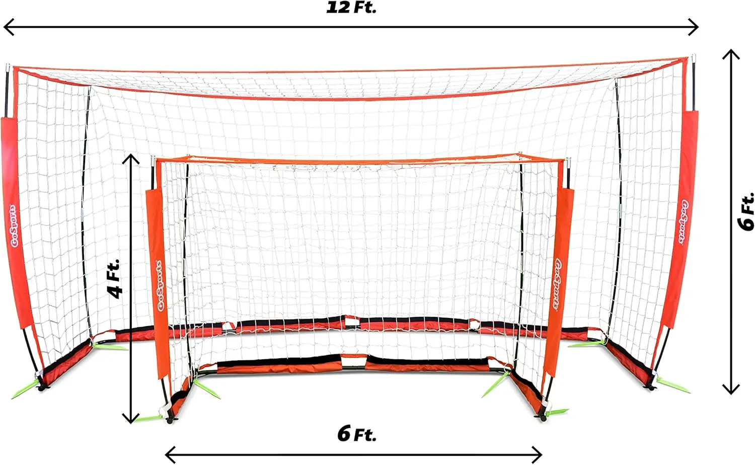 Obras de futebol Elite - redes de futebol portáteis de 12 x 6 pés e 6 x 4 pés para jogos ou prática - inclui 6 cones, maleta de transporte