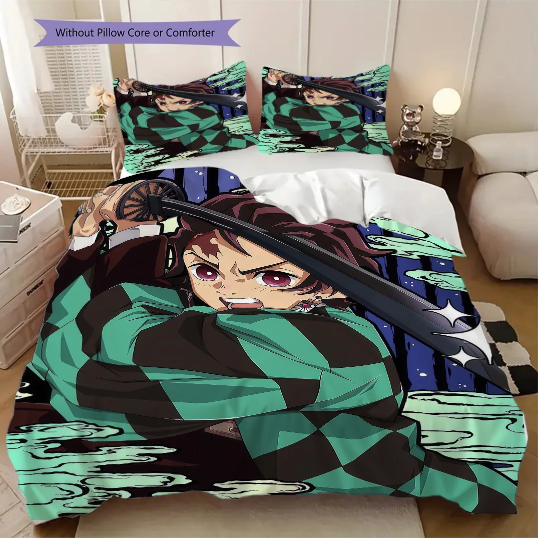 Tanjiro Kamado Quilt Set, Anime Cartoon Bedding Set Gift, Extra Large Size, Various Sizes Available LXRa11