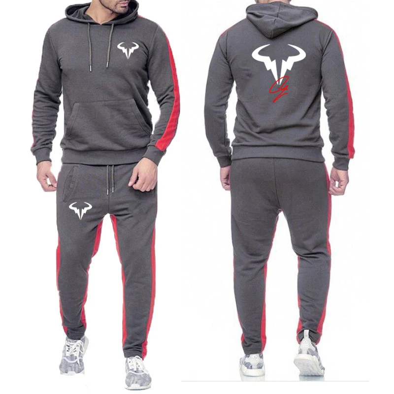 2024 Spring Autumn Men Rafael Nadal Symbol Logo Print Fashion Pullover Hoodies Tracksuit+Jogger Sweatpant Solid Color Sports Set