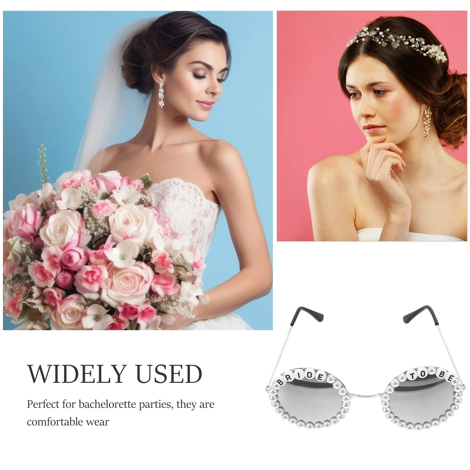 

Bride Rhinestone Pearl Sunglasses Stylish Letters Eyeglasses for Bachelorette Party Bridal Shower Photo Booth Props