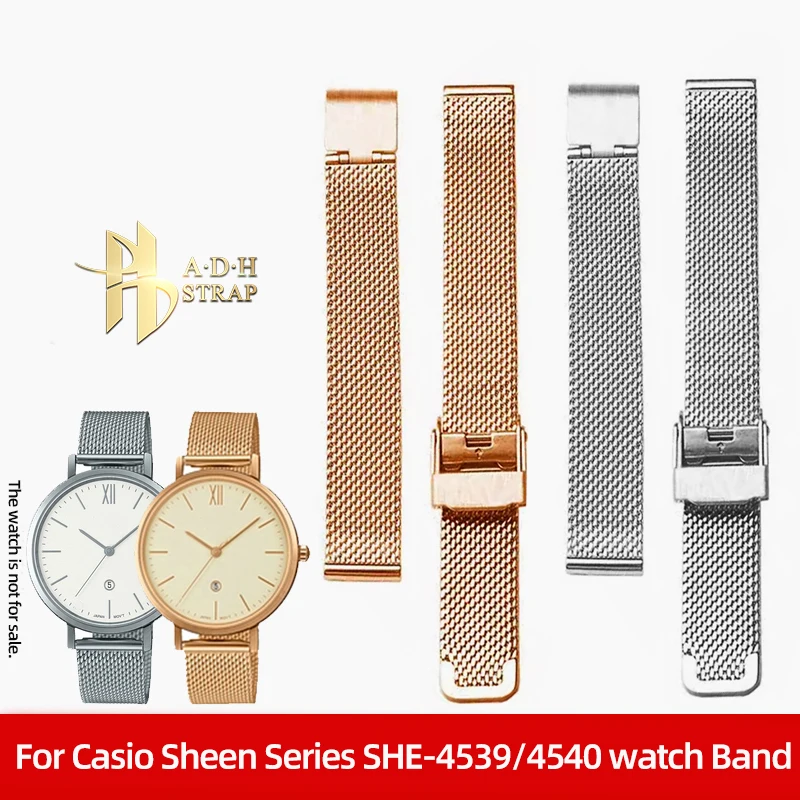 Bracelet en maille tissée cryptée pour montre pour femme, bracelet en métal respirant, série MOL Sheen, SHE-4539, 4540, JO12, 14mm