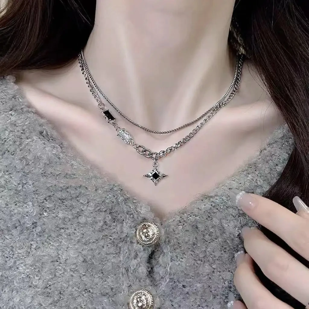 Trend Starlight Pendant Necklace For Women Double Layered Titanium Steel Chain Korean Fashion Design Luxury Jewelry Wholesale image 2