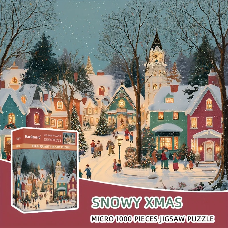 Mini puzzle scène de neige de noël 1000 pièces, boîte pour adulte 38x26cm (15 "X 10.2"), puzzle sur le thème des vacances d'hiver pour adultes