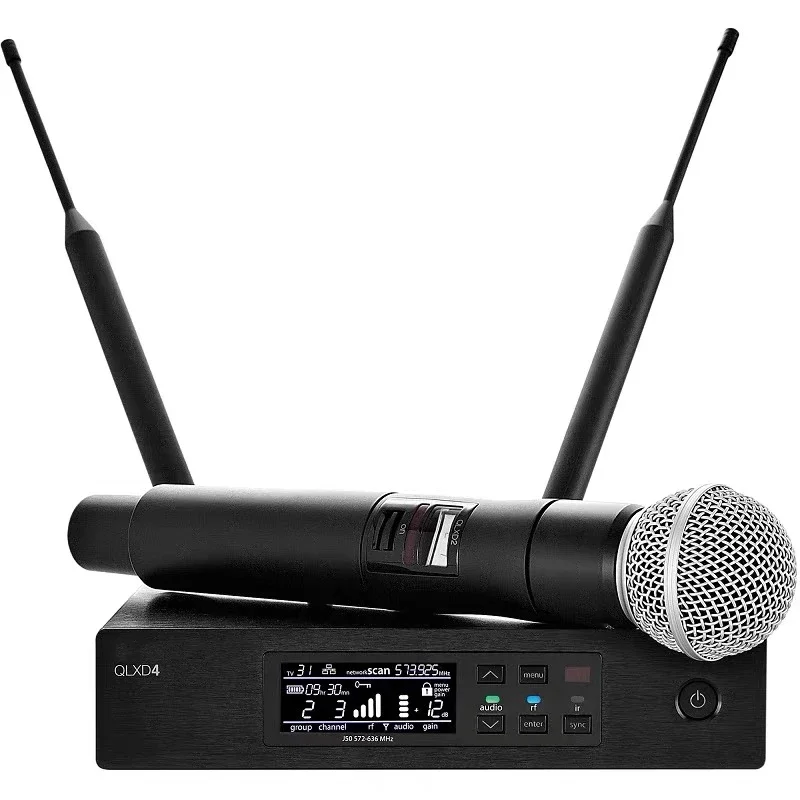 Micrófono inalámbrico QLXD4 Profesional Recargable UHF True Diversity Condense Sistema de micrófono de solapa inalámbrico para Live Black