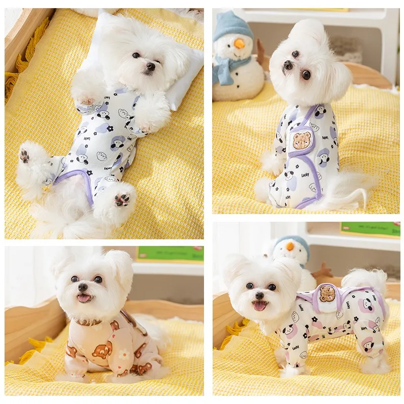 

Cartoon Bear Home Clothes Teddy Winter Belly Clothes Anti-cold Pet Pajamas Small and Medium Dogs Warm Four-legged Clothes