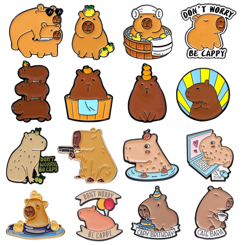 Creative Cartoon Shower Captybara Enamel Pins Don't Worry Be Cappy Animal Brooch Badge Cute Fun Lapel Jewelry Gift For Friends