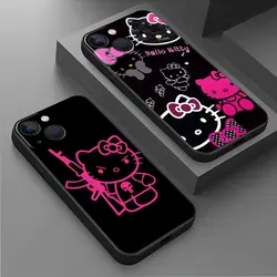 Phone Case For iPhone 11 12 13 14 Pro Max Mini XS XR X 8 7 6S 6 15 se Plus Black Silicone Cover Fundas Cute Cool Hello Cat