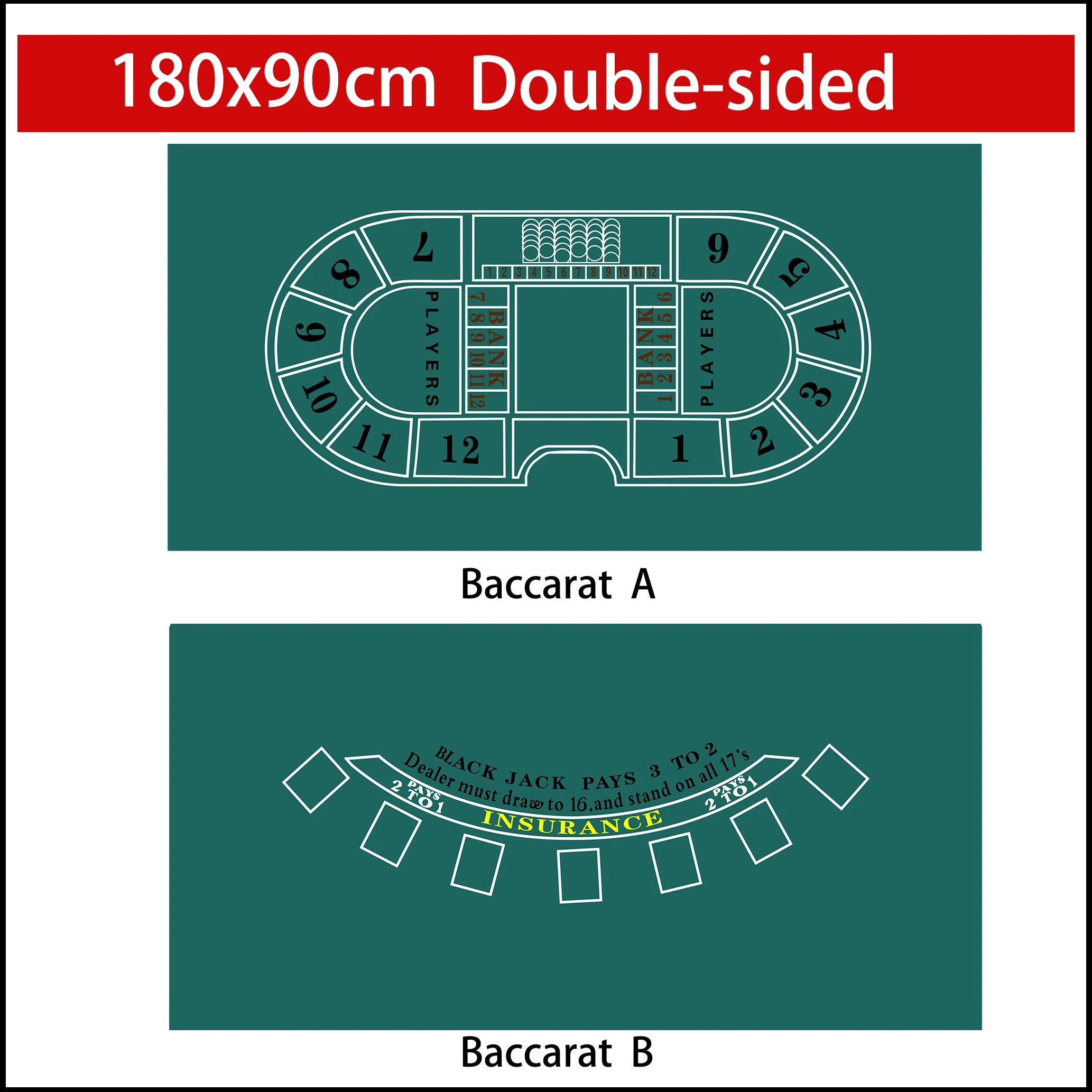 180x90cm Large-Sized Double-Sided Texas Hold 'Em Poker Roulette Blackjack Non-Woven Fabric Tablecloth Entertainment Accessories