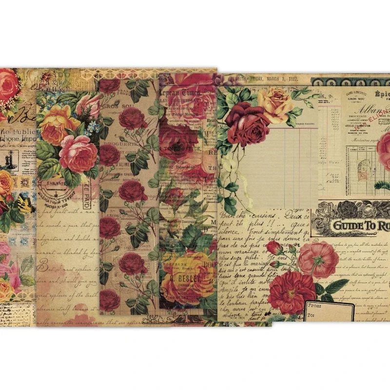 Scrapbook Pad Assorted Pattern Decoupage Cardstock Paper Single-Sided Vintage Scrapbooking DIY Decorative Junk Journaling 24pcs