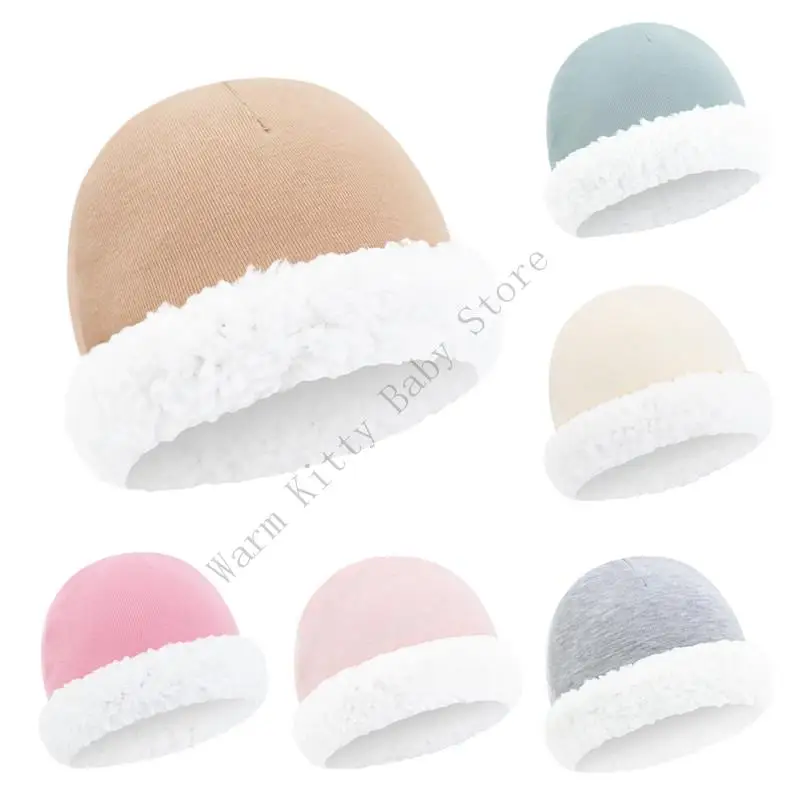 

Autumn Winter Lamb Wool Thicken Warm Baby Hat Fleece Windproof Solid Color Newborns Skull Cap For 0-6 Months Bonnet