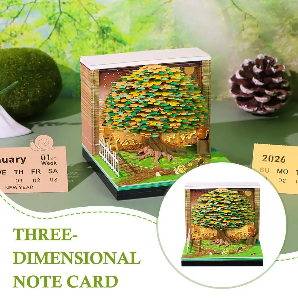 Calendar Desktop Decor 3D Notepad Sakura Treehouse Block 3D Note Offices Memo ﻿ Notes Pad Birthday Novel Paper Gift Christm R3Z2