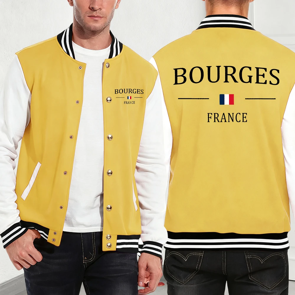 

Bourges France Flag Printing Men'S Jackets Cotton Basics Pocket Baseball Jersey Winter Fleece Warm Coats Street Men Streetwear
