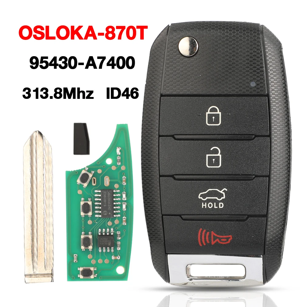 

jingyuqin 4 Buttons ID46 Chip 313.8 Mhz Remote Flip Car Key OSLOKA-870T (YD-TP) 95430-A7400 For Kia Forte 2013-2016 Fob Control