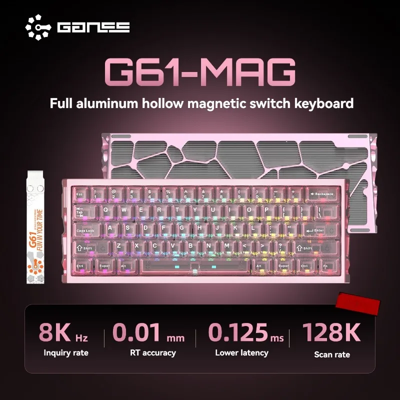 

G61-MAG Magnetic Switch Keyboard Wired Single Mode RGB CNC Aluminum Hollow Shell Keyboards Gaming Esports Ergonomic Keyboard