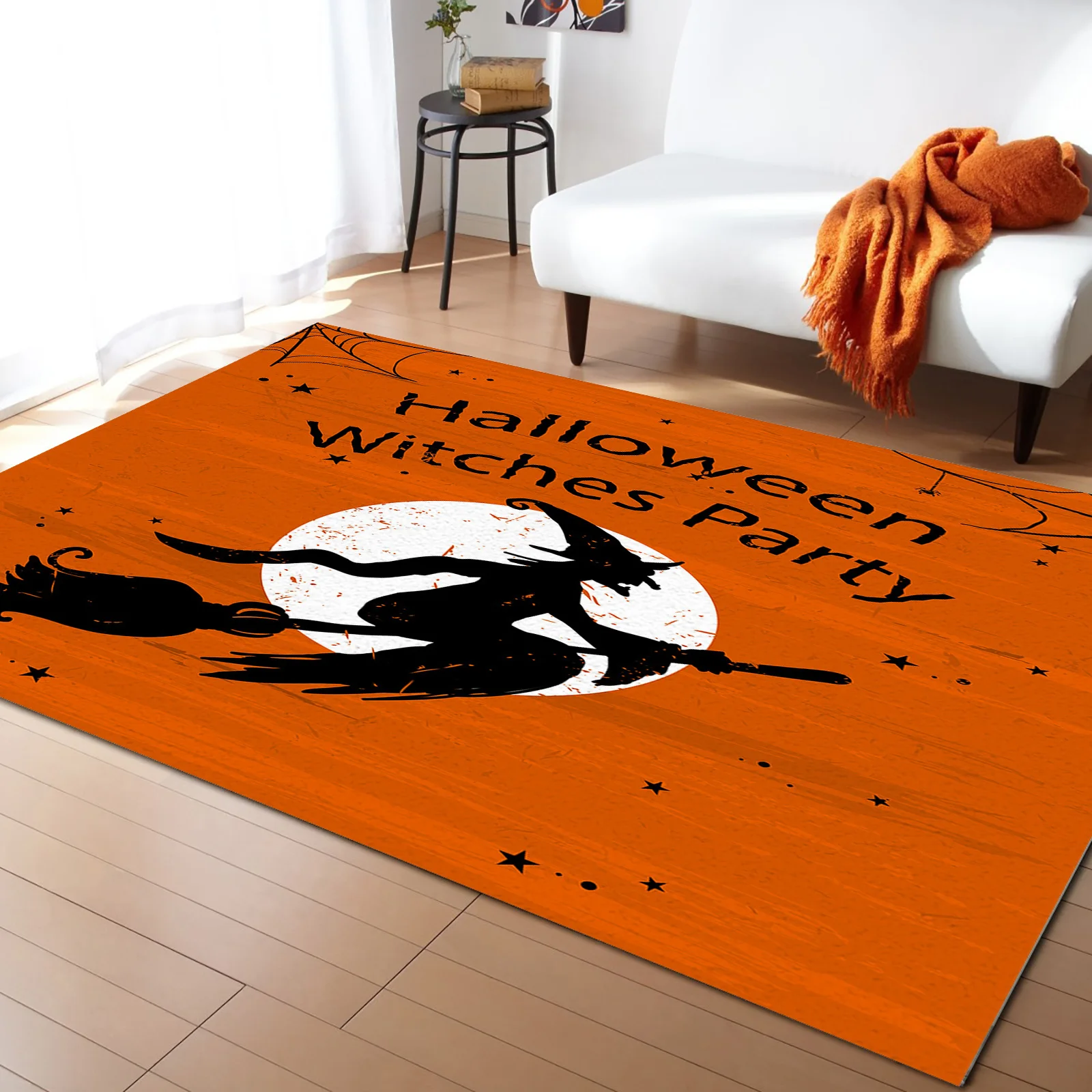 Witch Halloween Broom Full Moon Web Living Room Floor Mat Study Bedroom Bedside Home Decoration Large Rug Floor Mat