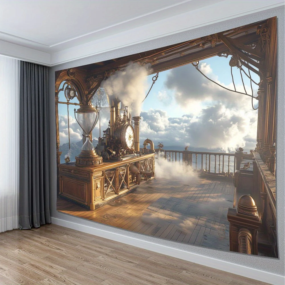 Steampunk Steam Engine Tapestry, Vintage Industrial Wall Art for Bedroom or Living Room,Large Decorative Hanging,Add Retro Style