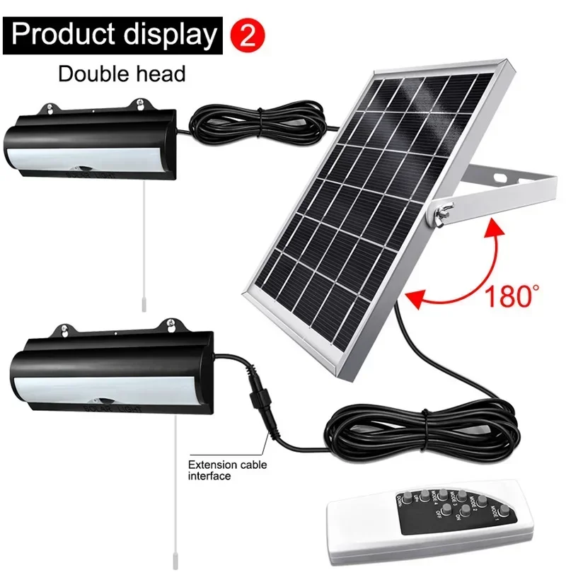 Double Head Solar Pendant Light LED Outdoor Garden  Motion Sensor Floodlight Waterproof Dimmable Remote Cord Solar Light Shed