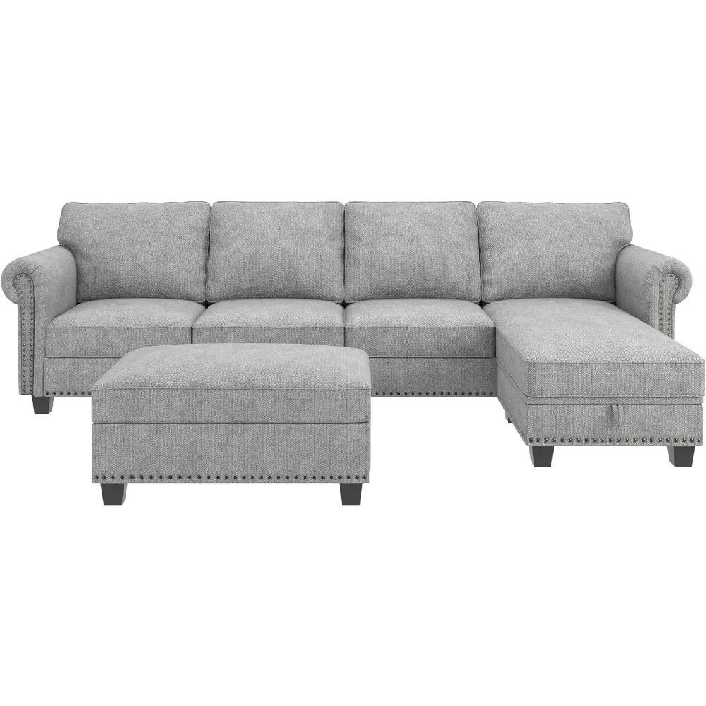 Convertible Combination Sofa Set L-shaped Sofa with Storage Space, Double sided Concubine Chair for Living Room, Light Grey