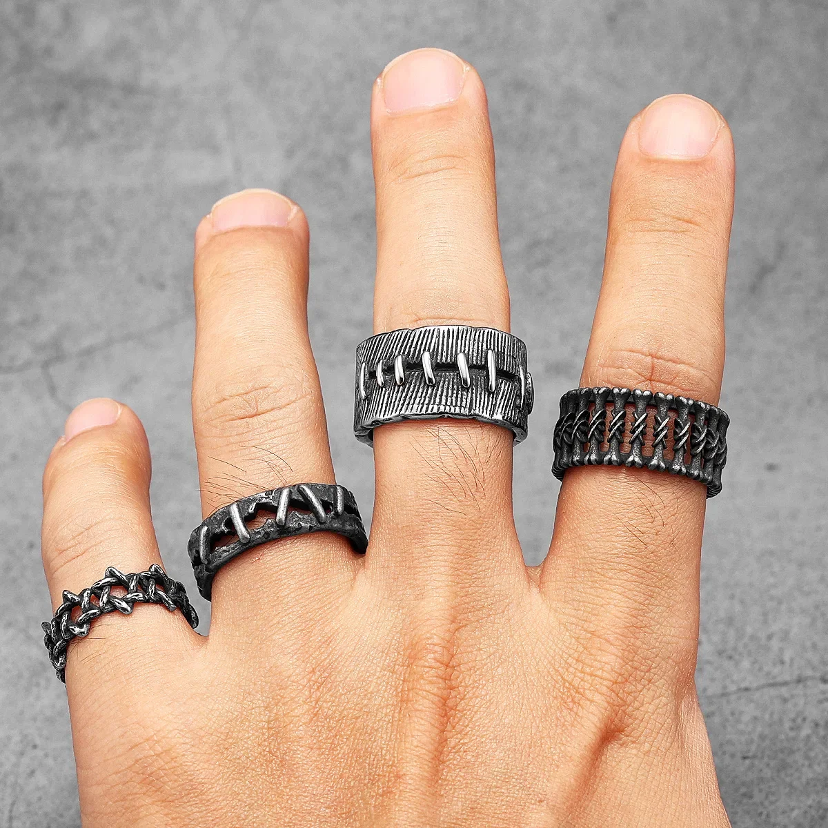 Gothic Crack Suture Men Rings Stainless Steel Retro Punk Rock Women Jewelry Fashion Accessories Stranger Things Gift Wholesale