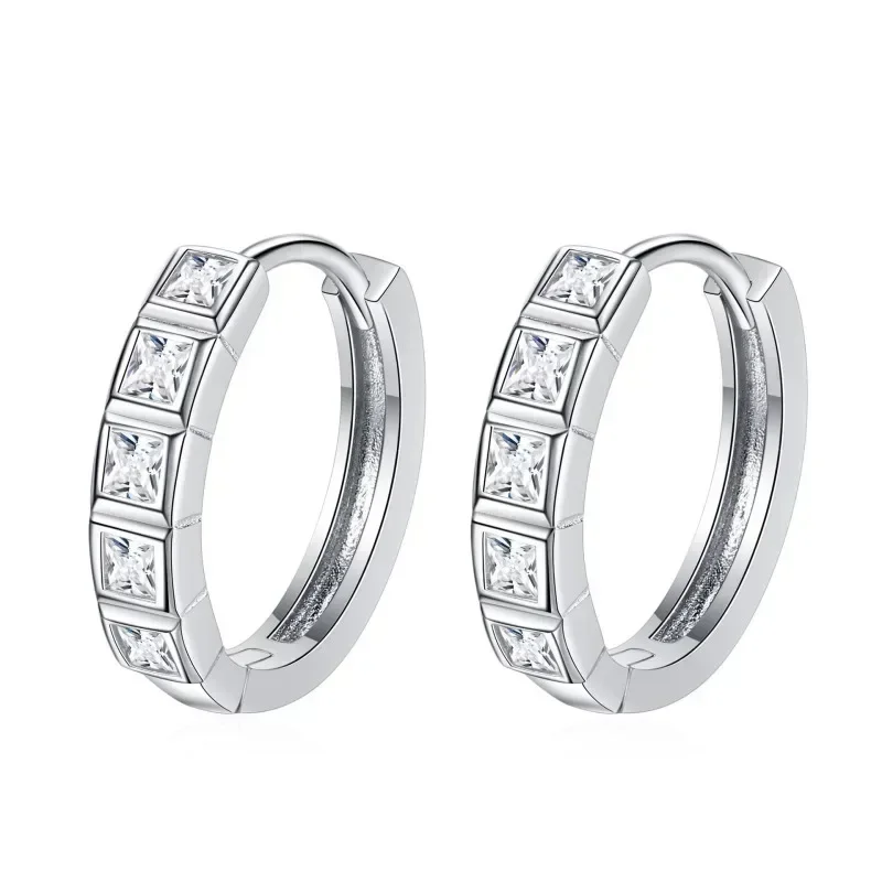 Exquisite Store PT950 Platinum Square Diamond Compact Ear Buckle Earrings Girl Birthday 0.8CT Moissanite Valentine's Day Women