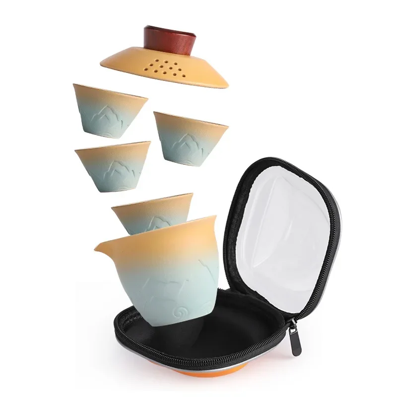 Japanese Outdoor Travel Portable Travel Tea Set, One Pot, Four Cups, High-end Quick Cup Tea Set Tea Sets Complete Setgift Settea