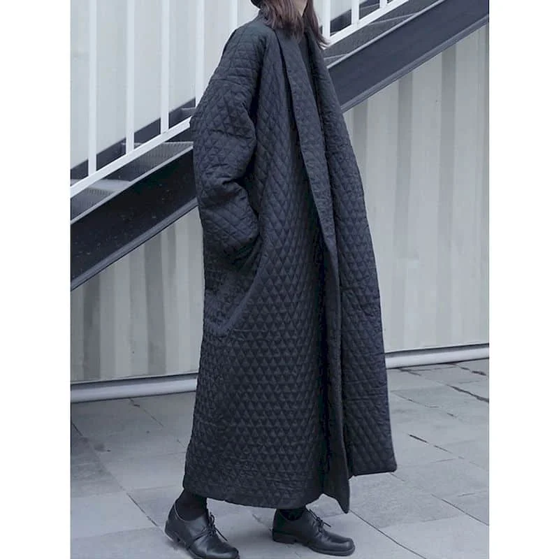 Quilted Coats Harajuku Oversized Lapel Jackets for Women Long Sleeve Solid Ankle Length Style Casual Vintage Warm Snow Clothes