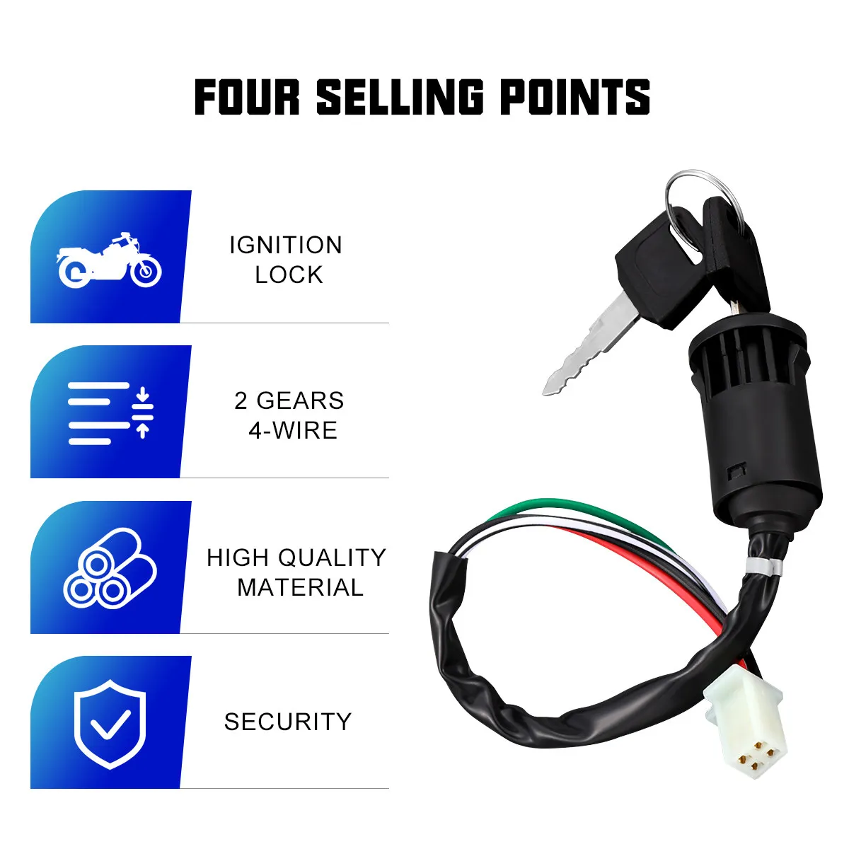 Ignition Lock Cylinder Black Starter Switch Two Keys Easy Plug Play Atv Motorcycle Electric Vehicle Reliable Ignition