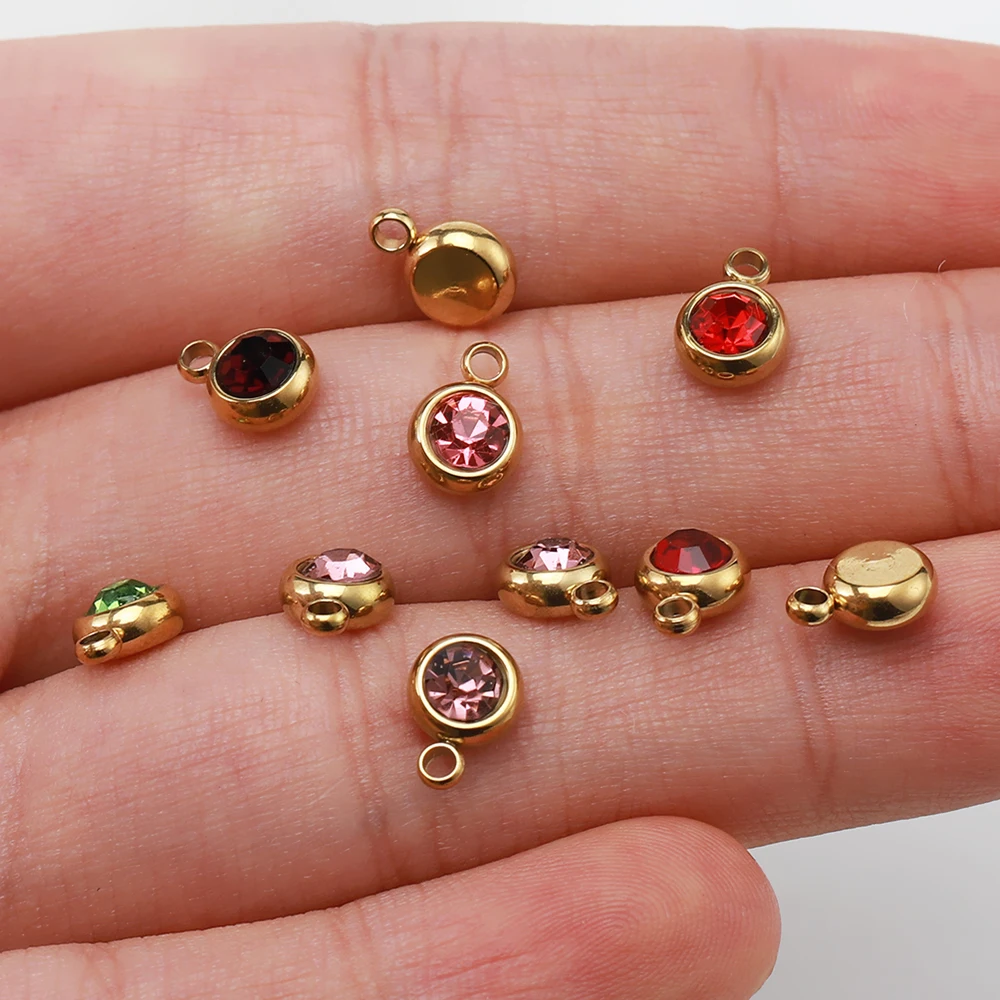 20 teile/los 6mm Kristall Edelstahl Strass Charms Birthstone Anhänger für Schmuck Machen DIY Halskette Armband Zubehör – Detail 10
