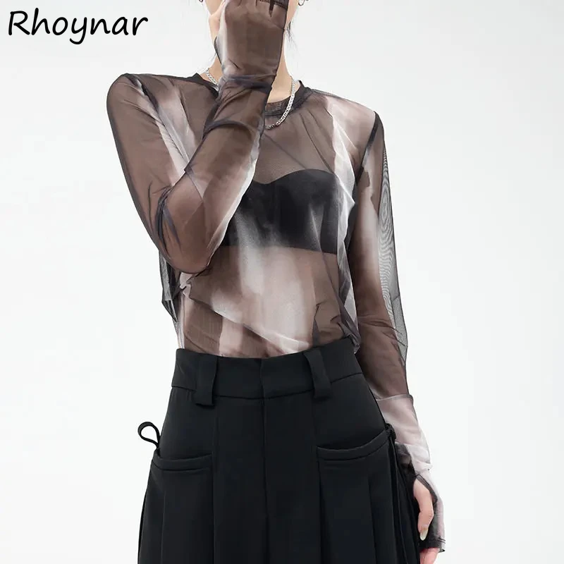 

Blouses Women O-neck Popular Pure Minimalist Sheer Casual Comfortable All-match Female Thin Breathable Korean Style Summer Basic