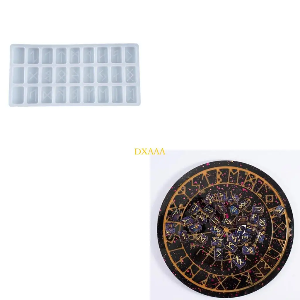 DXAA 2Pcs/Set Runes Symbol Crystal Epoxy Resin Mold for Table Gaming Viking Treasure Circle Divination Board Silicone Mould