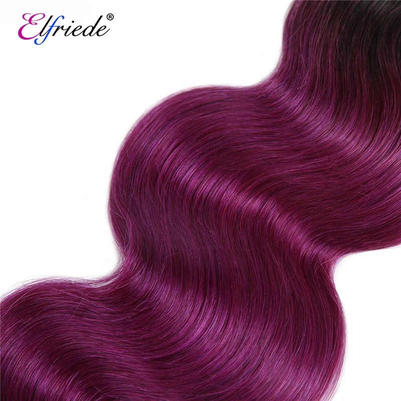 Elfriade-extensiones de cabello humano ondulado, accesorio capilar de color morado oscuro, 100% Remy, 3 mechones con cierre de encaje, 4x4, # 1B