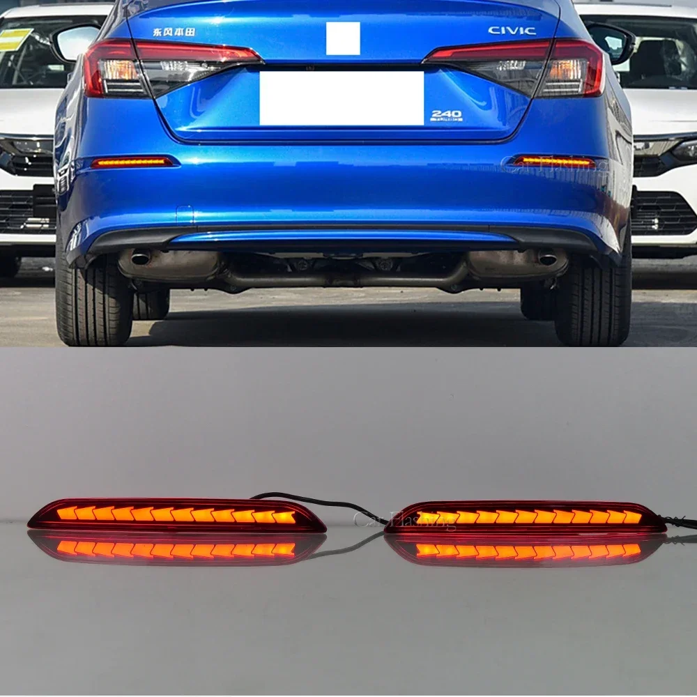 ใหม่! ไฟ LED สะท้อน bemper belakang รถยนต์สำหรับ Honda Civic Hatchback 2021 2022 2023ไฟเบรคเตือนเลี้ยวอุปกรณ์เสริมรถยนต์