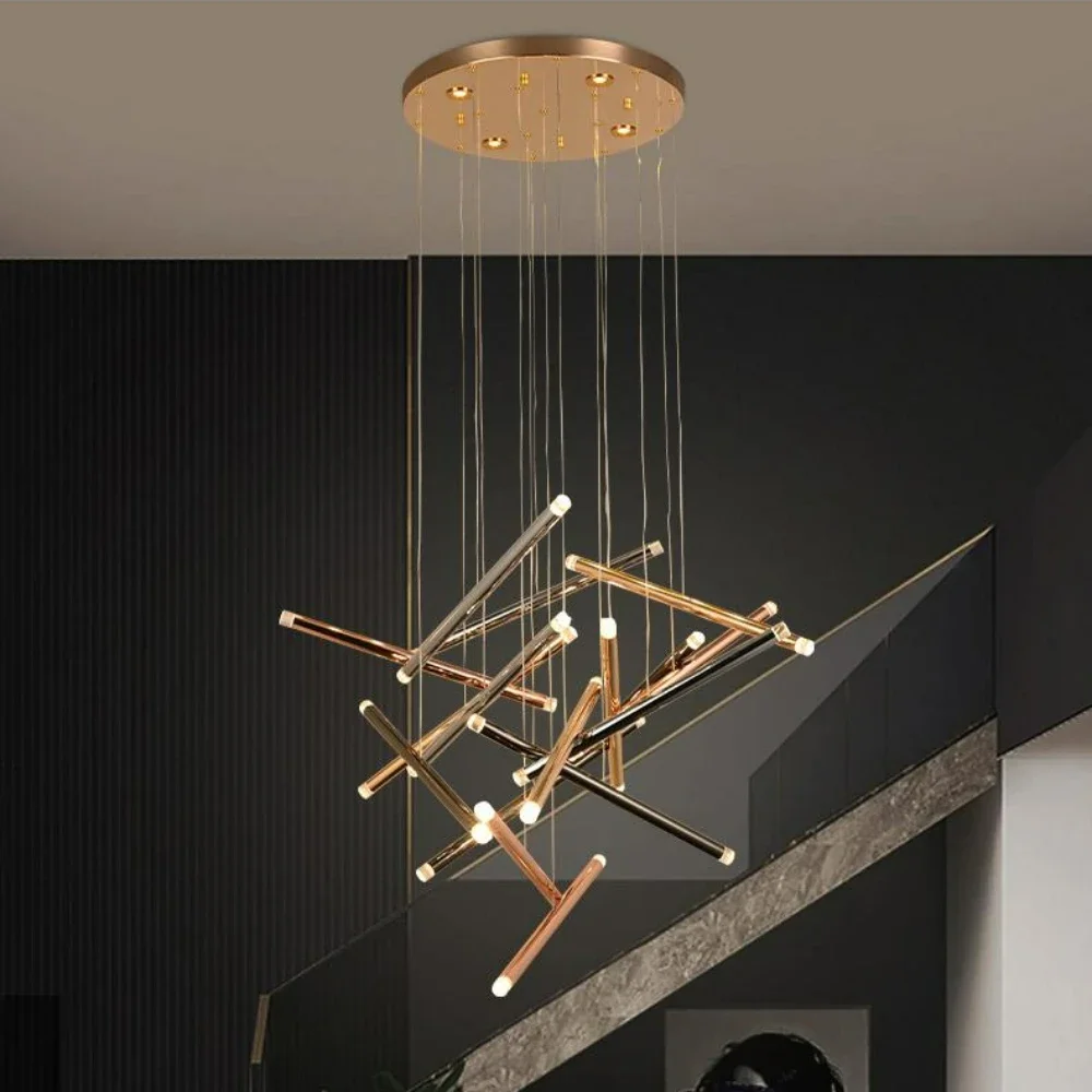 LED Pendant Light Luxury Chandelier Villa Long Cylindrical Rotating loft  living room staircase colors chandelier House deco