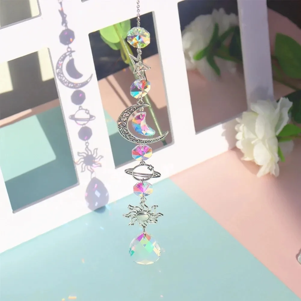 1 Pc Galaxy Star Moon Crystal Wind Chime Pendant for Home Decor Outdoor Garden Suncatcher Holiday Party Supplies image 5