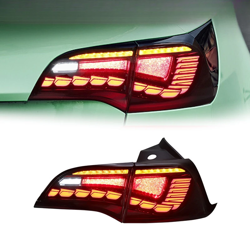 ضوء خلفي للسيارة لتيسلا موديل 3 تجميع الضوء الخلفي موديل Y معدل بمقياس التنين ضوء تشغيل LED إشارة انعطاف متدفقة مصباح خلفي
