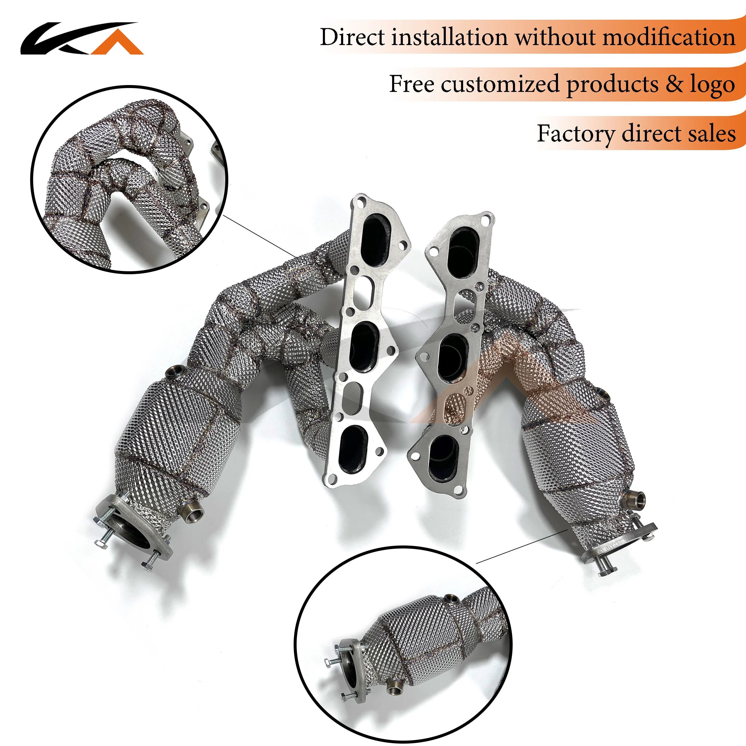 

KA Tuning manifold exhaust for Porsche 718 GT4 headers with heat shield and catalysis