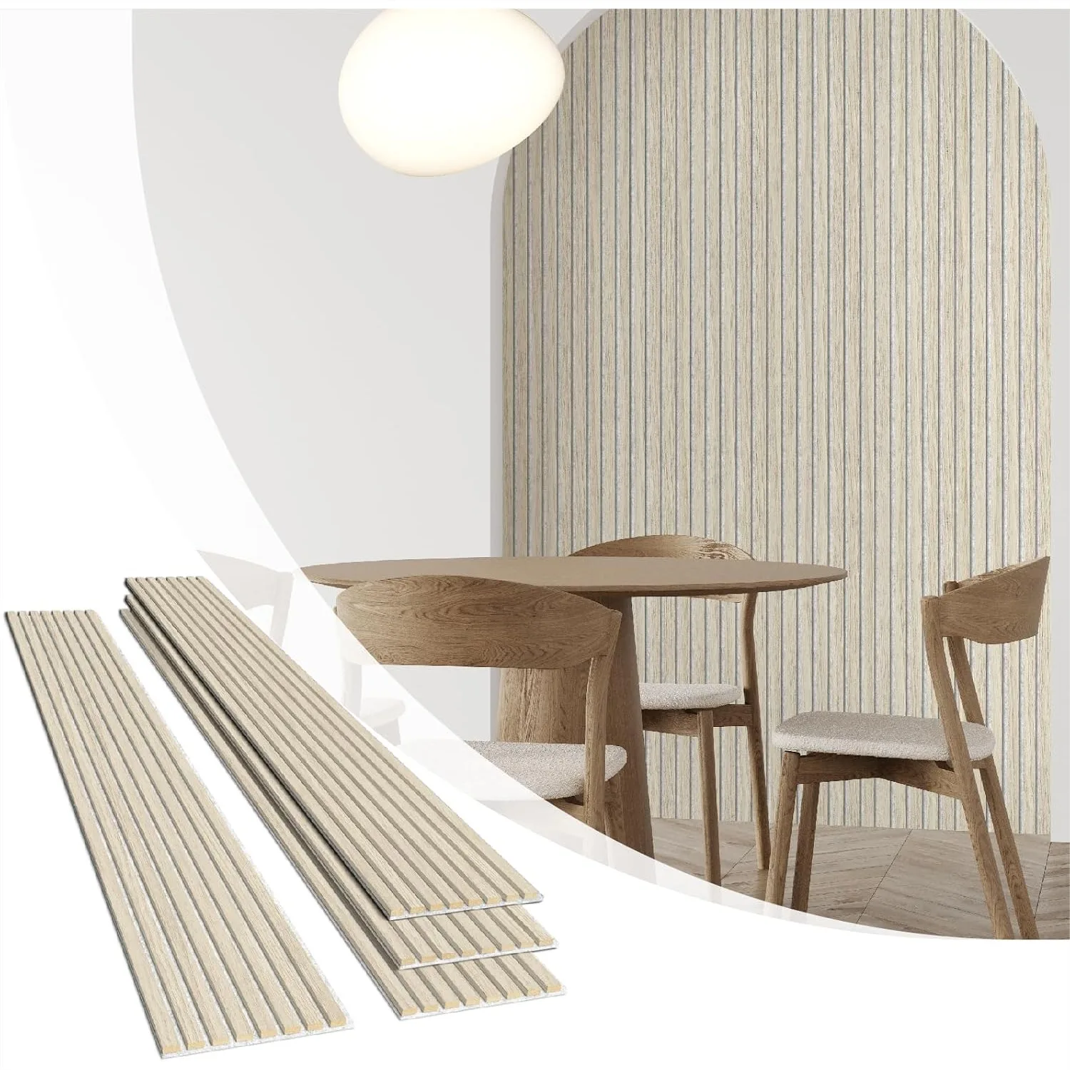 

Wood Slat Acoustic Wall Panels 4 Pack, 94.5"x12.6" Each, 3D Wall Panels for Interior Decor, Light Oak-Grey Felt