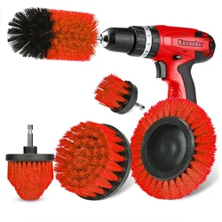 3Pcs/5Pcs Electric Scrubber Brush Drill Brush Kit Red Plastic Round Cleaning Tools For Carpet Glass Car Tires Nylon Brushes