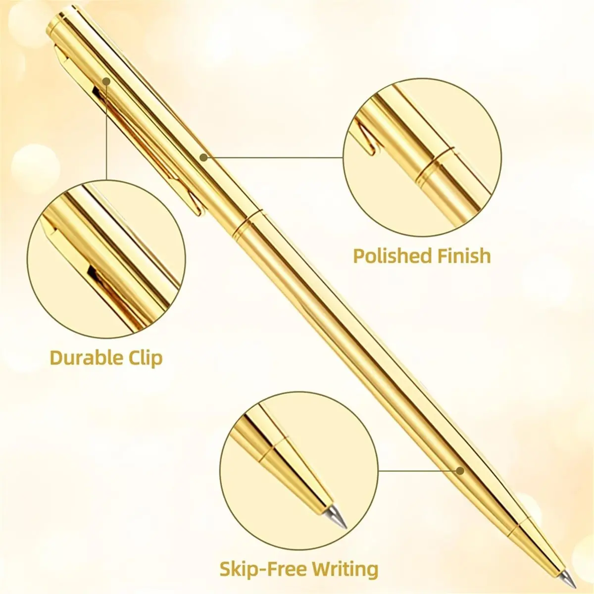 【New User-Coupon!】15Pcs Ballpoint Pens(Gold, Silver & Gray), Black Ink Medium Point, Smooth Writing Metal Pen Bulk