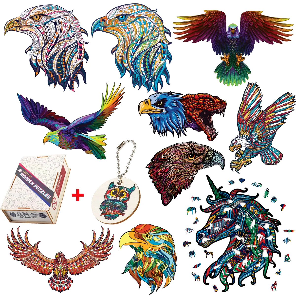 

Superb Wooden Animal Jigsaw Puzzles Brightly Colored Eagle Interactive Games For Adults Interesting Wood Board Set Children Toys