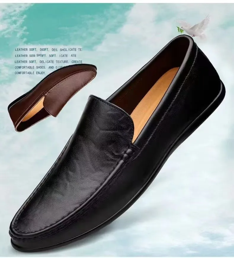 Echtes Leder Herren Freizeitschuhe Marke Italienische Herren Loafer Mokassins Atmungsaktive Slipper Schwarze Weiche Fahrschuhe Übergröße 37-47 – Detail 5