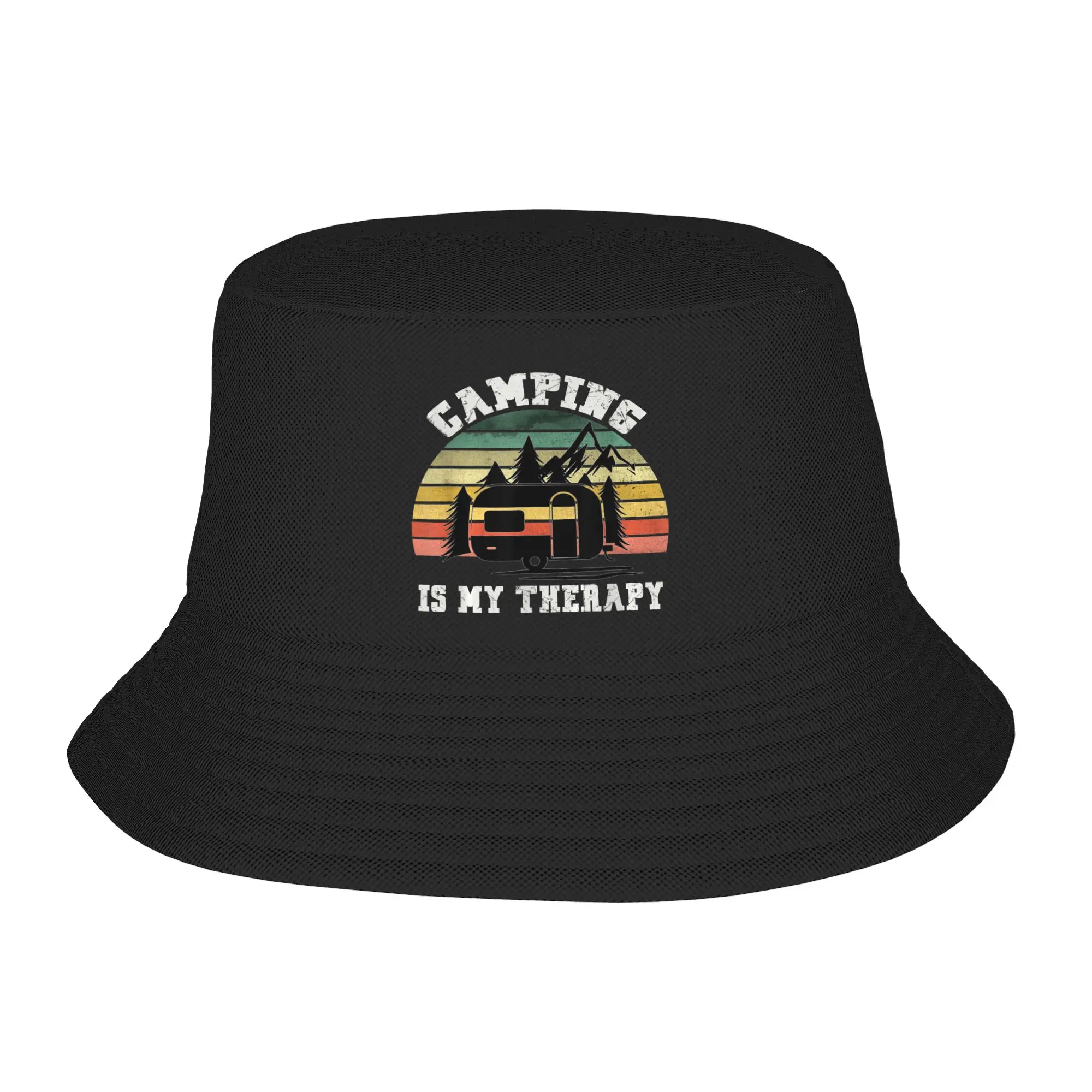 Men Women Camping is My Therapy Bucket Hat  Soft Fold Fisherman Hats Fashion Fishing Caps Street Style Custom DIY Visor Hat