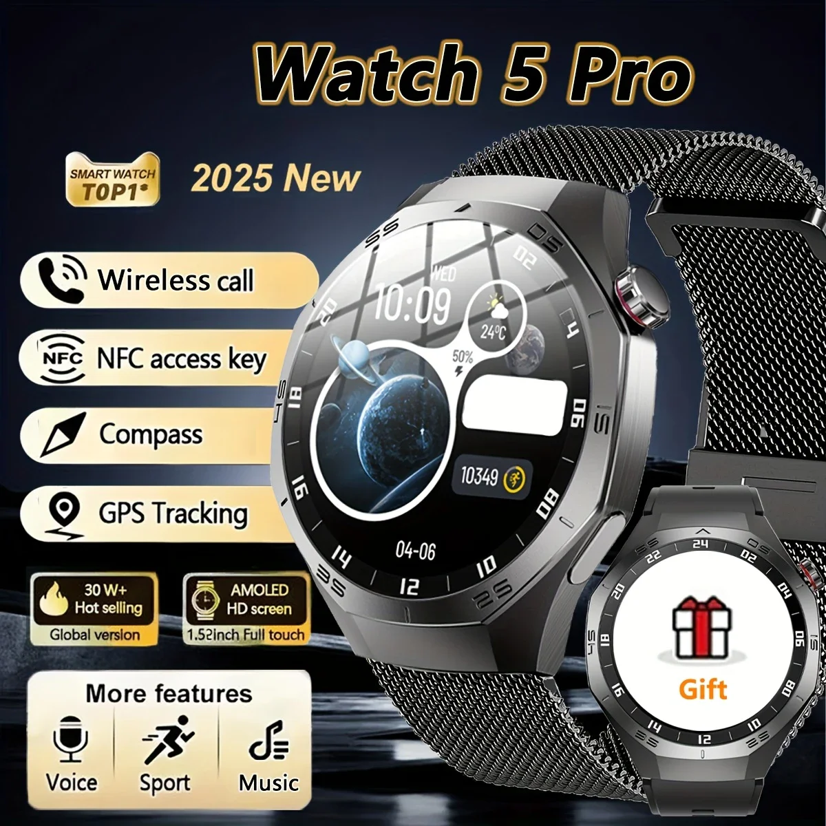 

Для HUAWEI Смарт-часы для мужчин 240*296 AMOLED-экран сердечного ритма уличные GPS спортивные часы Bluetooth вызов водонепроницаемые мужские умные часы